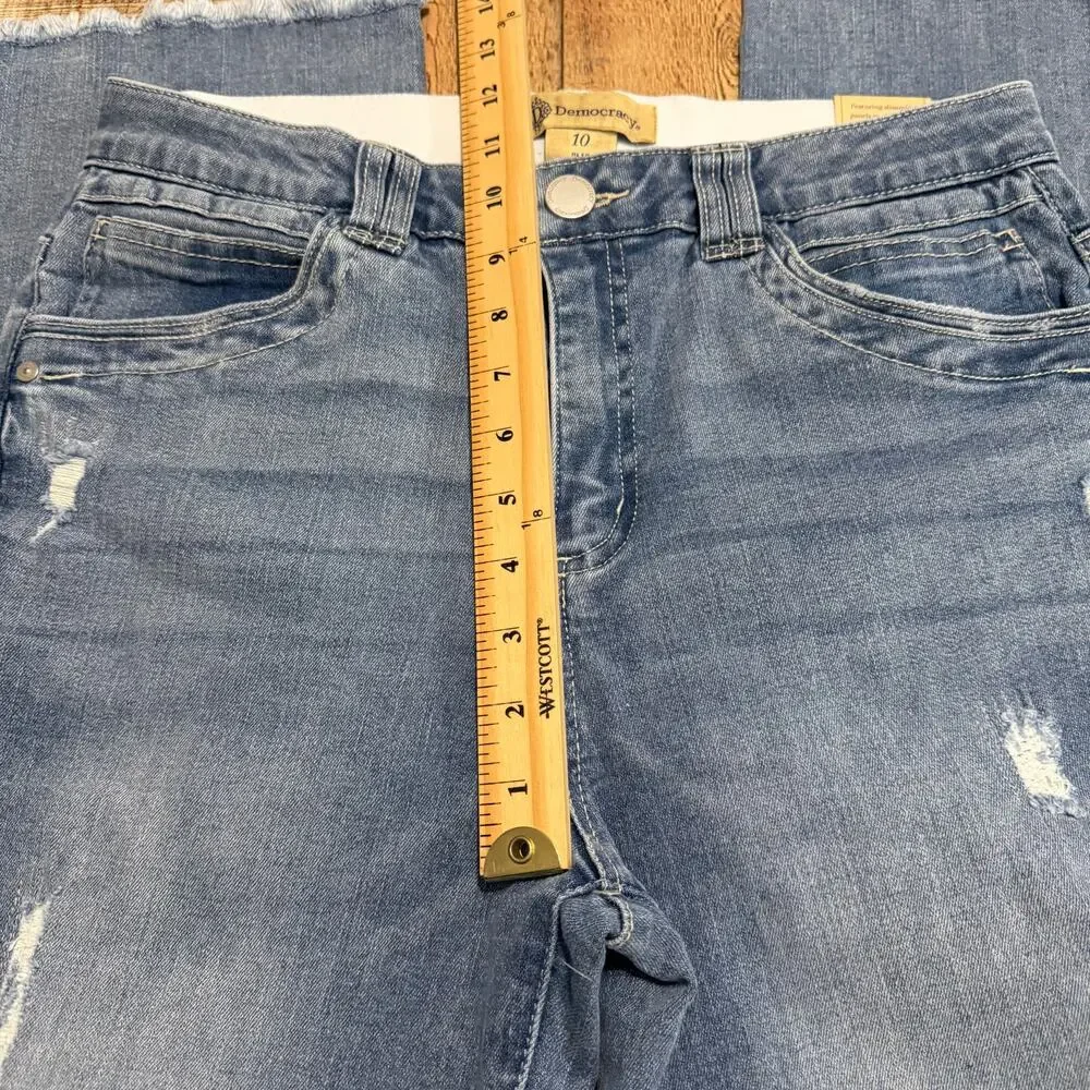 Democracy NEW Med Wash Denim Raw Hem Cropped Jeans Sz 10 Ab Technology Stretch - Picture 4 of 5